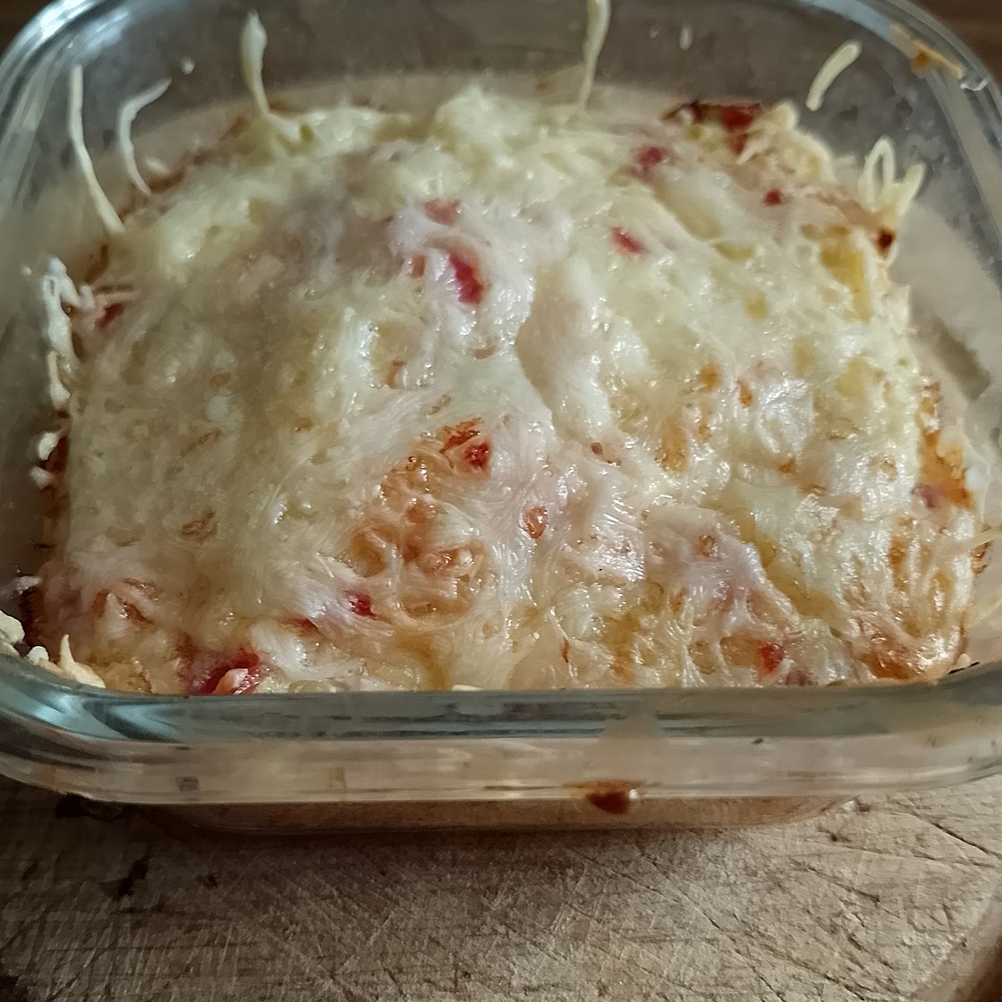 Gratin courgette, nouilles torti et jambon