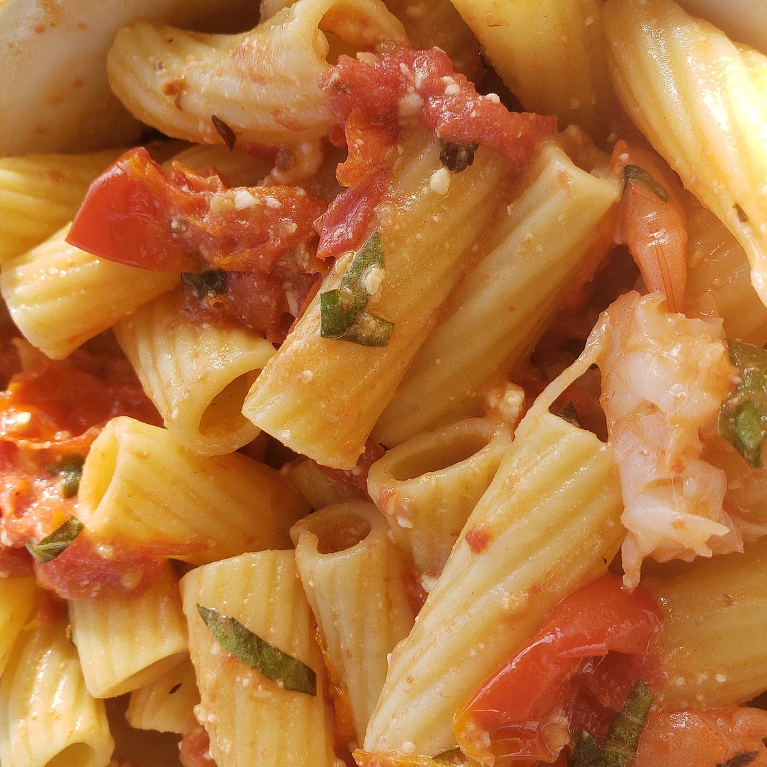 Baked Feta, Tomato. Shrimp, Pasta