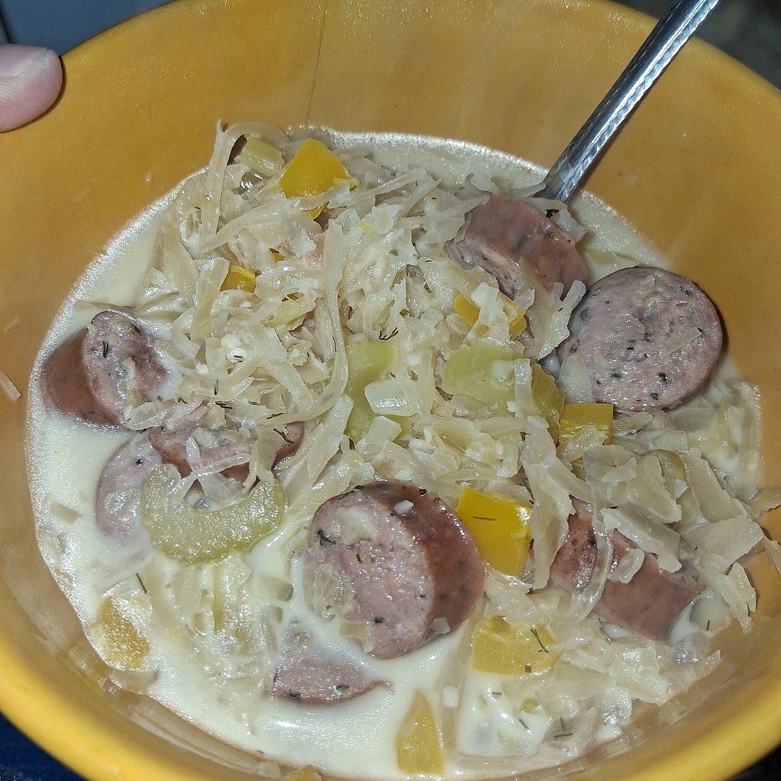 Creamy Sauerkraut and Sausage Soup