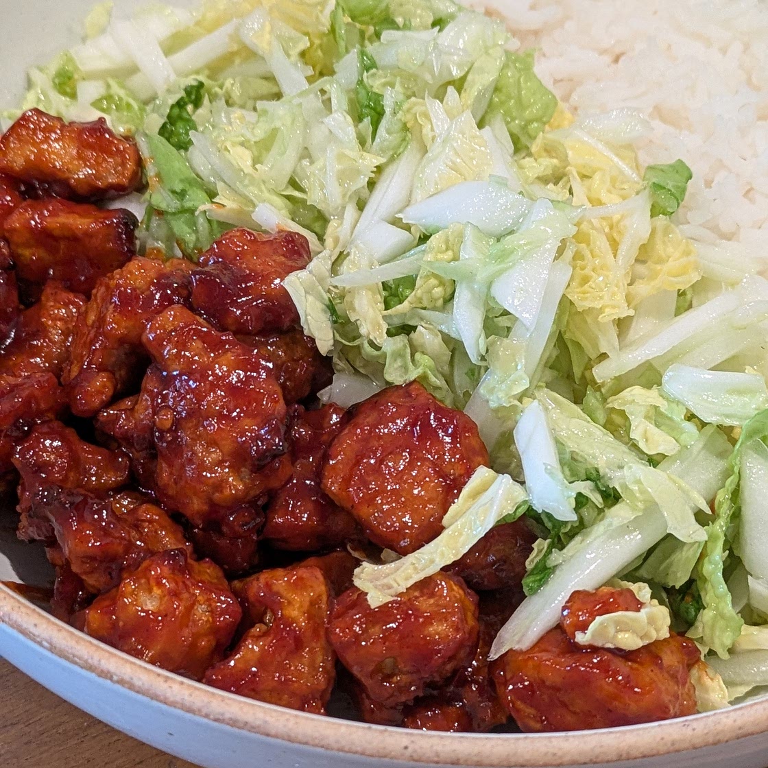 Korean Popcorn Tofu & Cabbage Salad