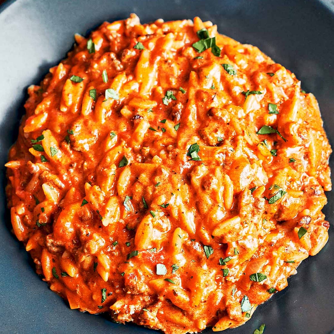Creamy Ground Beef Orzo