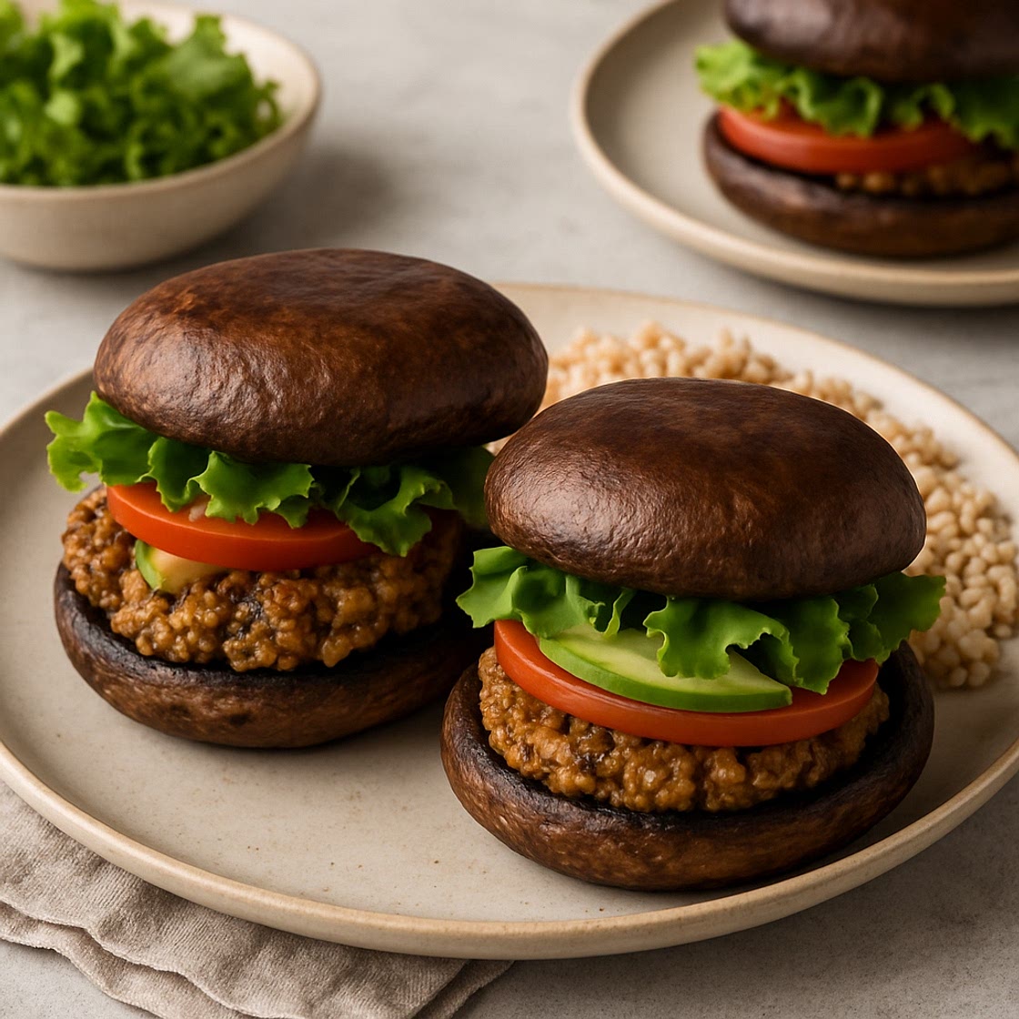 Brown Rice—Mushroom “Burgers”