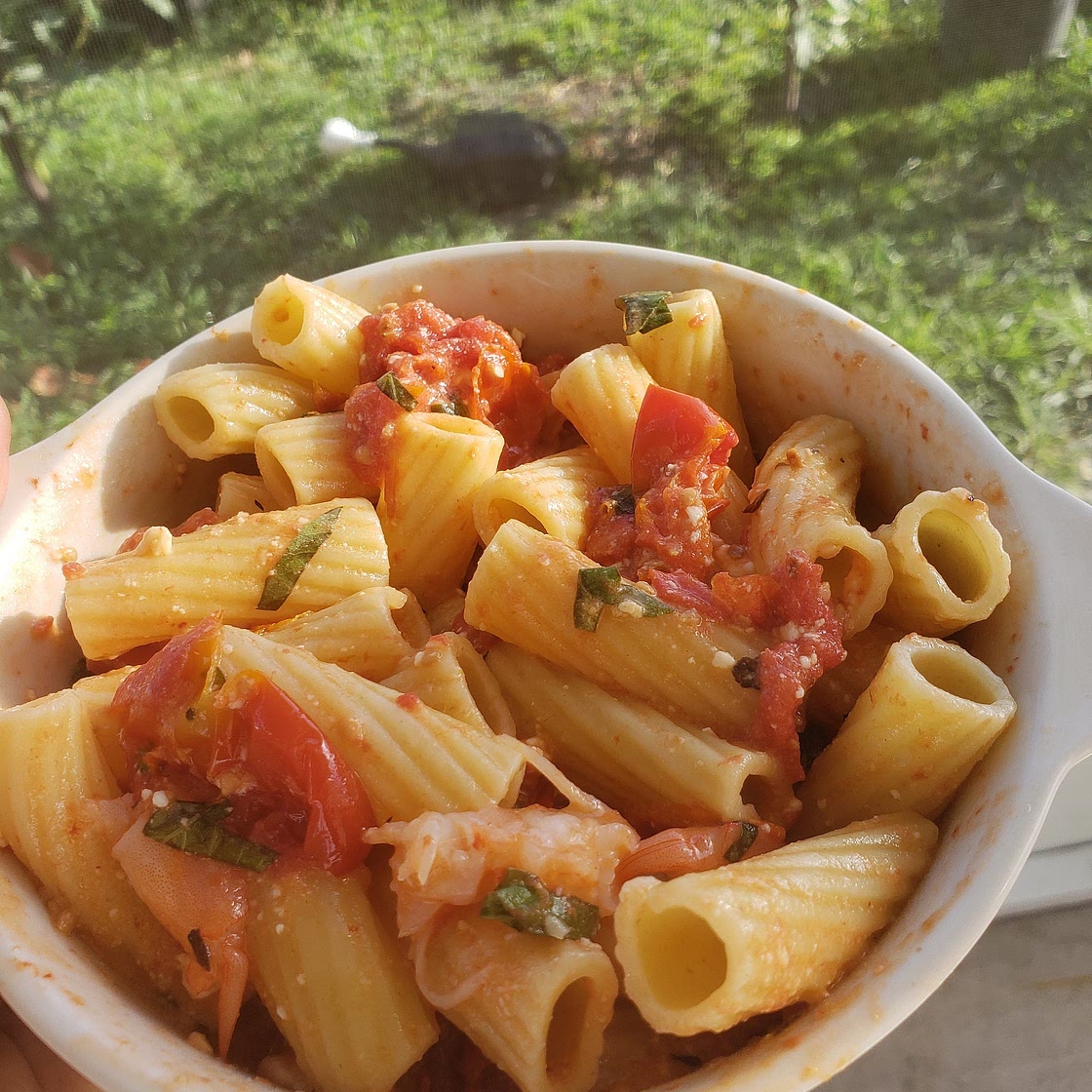 Baked Feta, Tomato. Shrimp, Pasta
