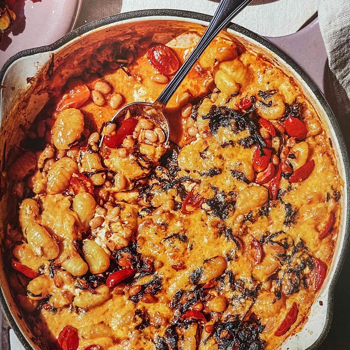 Cheesy, Spicy Gnocchi w/ Greens & Beans