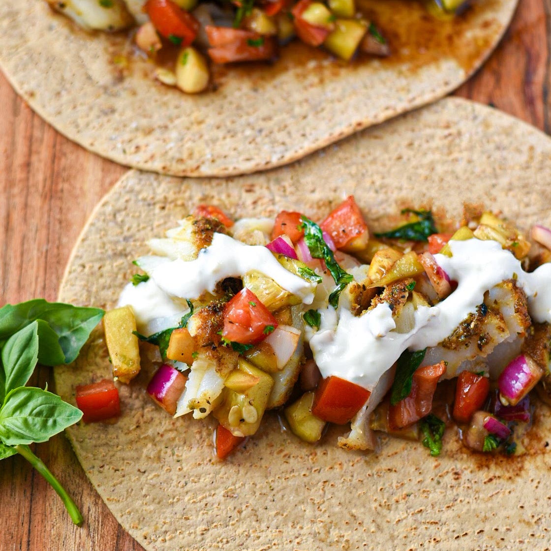 Mediterranean Baked Fish Tacos