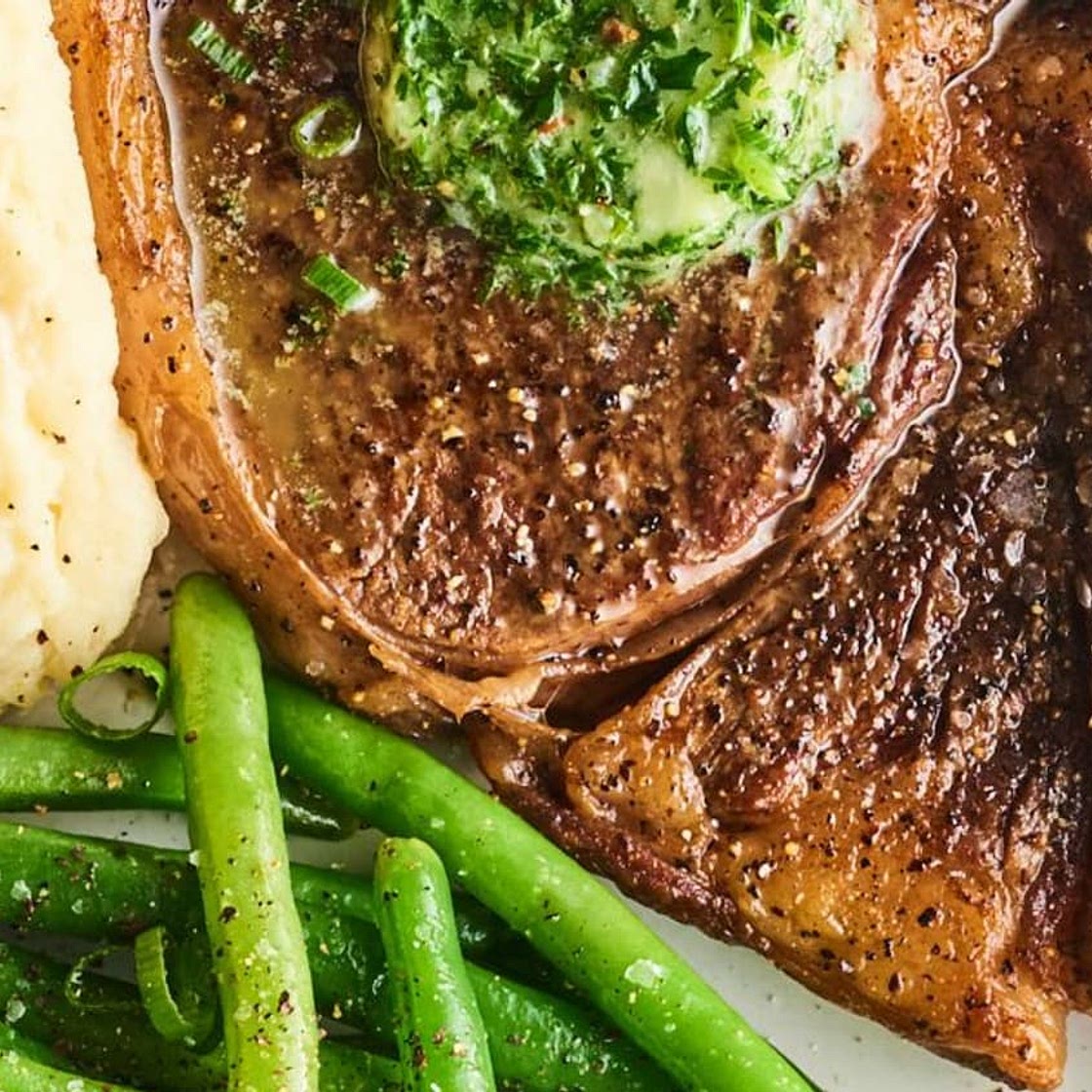 Air Fryer Steak with Garlic-Herb Butter