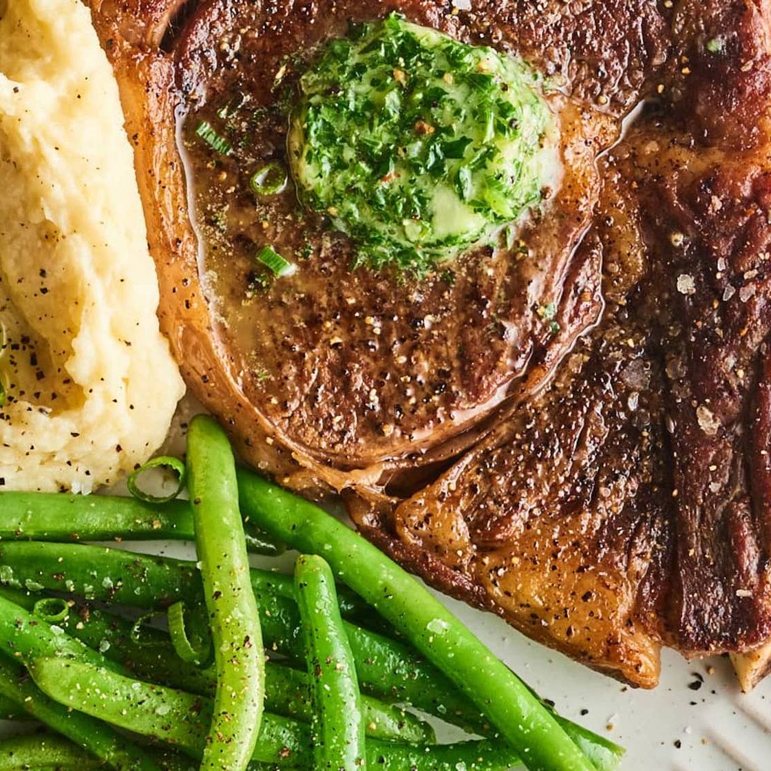Air Fryer Steak with Garlic-Herb Butter