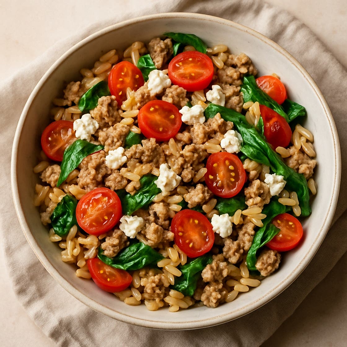 Mediterranean Feta & Ground Turkey Orzo