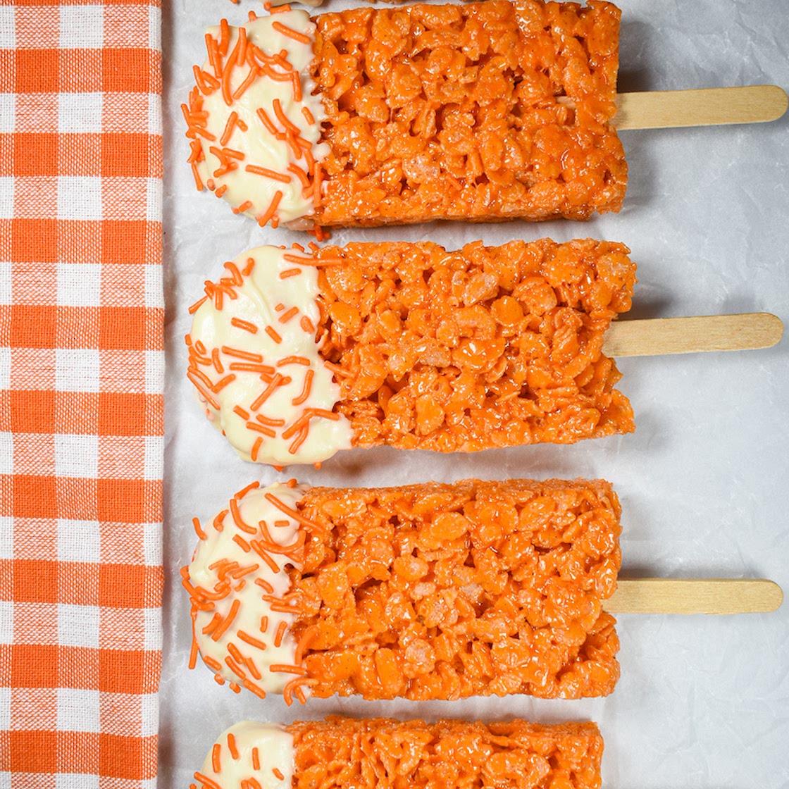 Creamsicle Rice Krispie Treat Pops