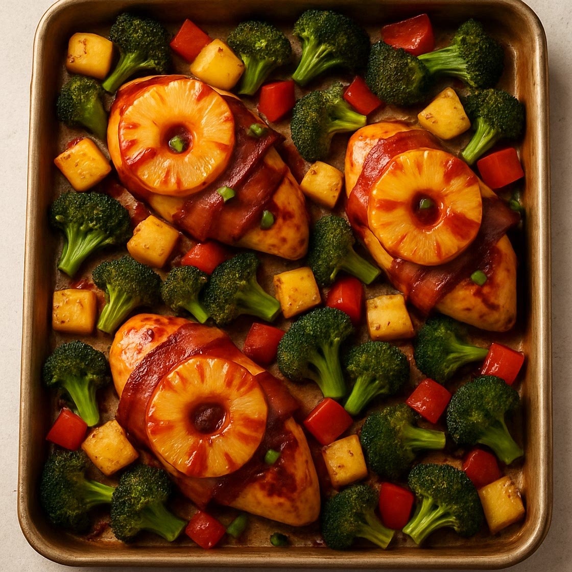 Hawaiian BBQ Bacon Chicken Sheet Pan Dinner