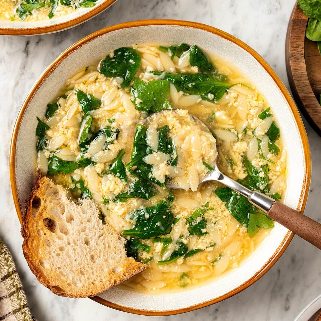 Stracciatella Soup with Spinach and Orzo