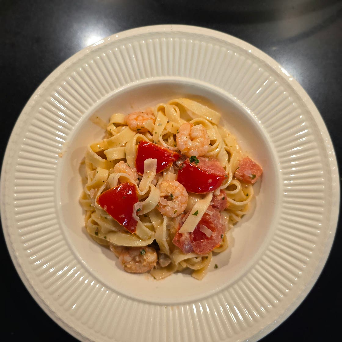Tagliatelle met garnalen en brandy