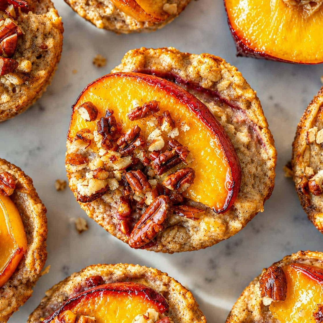 Peach Cobbler Baked Oatmeal Cups (with Greek Yogurt)
