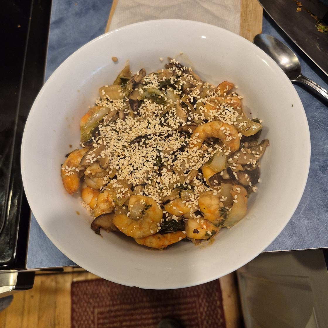 Garlic shrimp with shiitake and bok choy