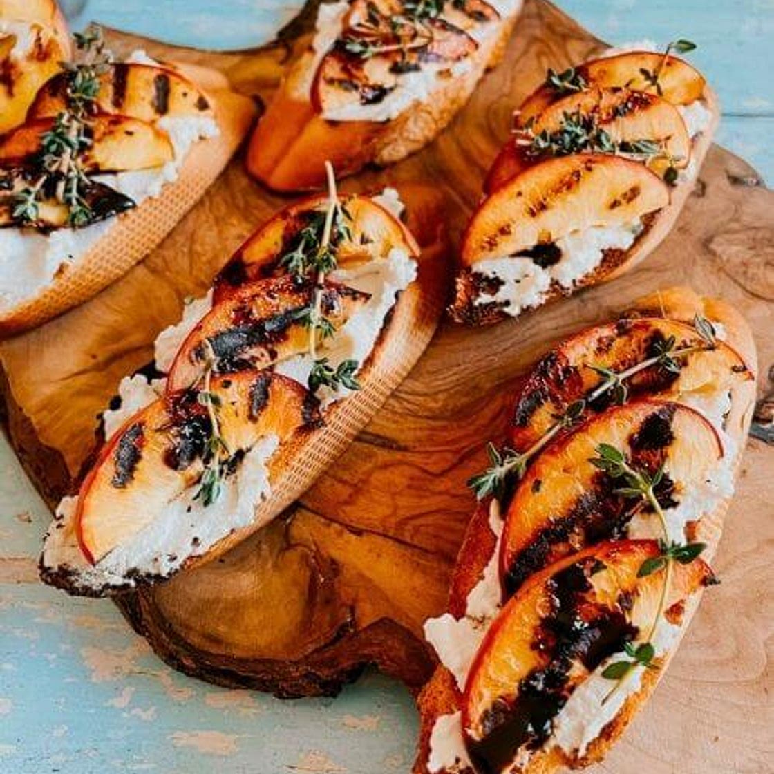Peach & Ricotta Crostini with Thyme and Balsamic Vinegar