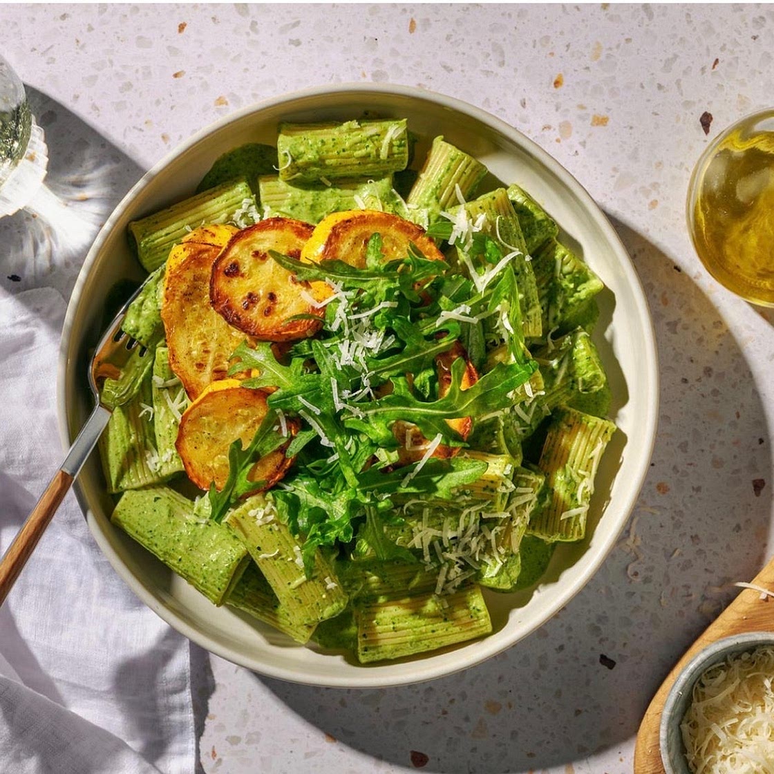 Miso, Green Chilli and Y ellow Courgette Rigatoni