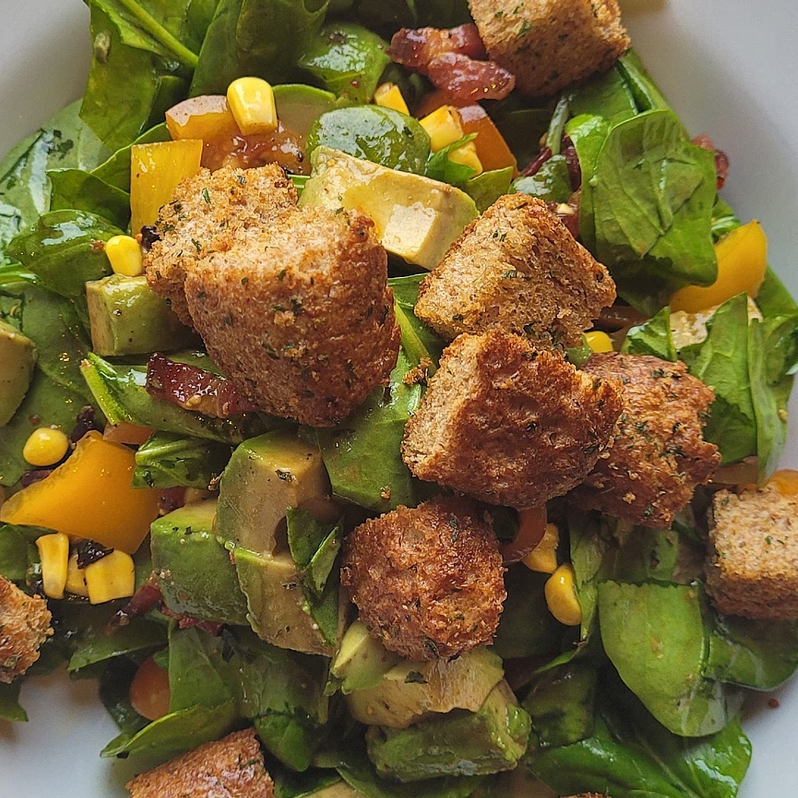 Pancetta and Avocado Salad with Homemade Croutons