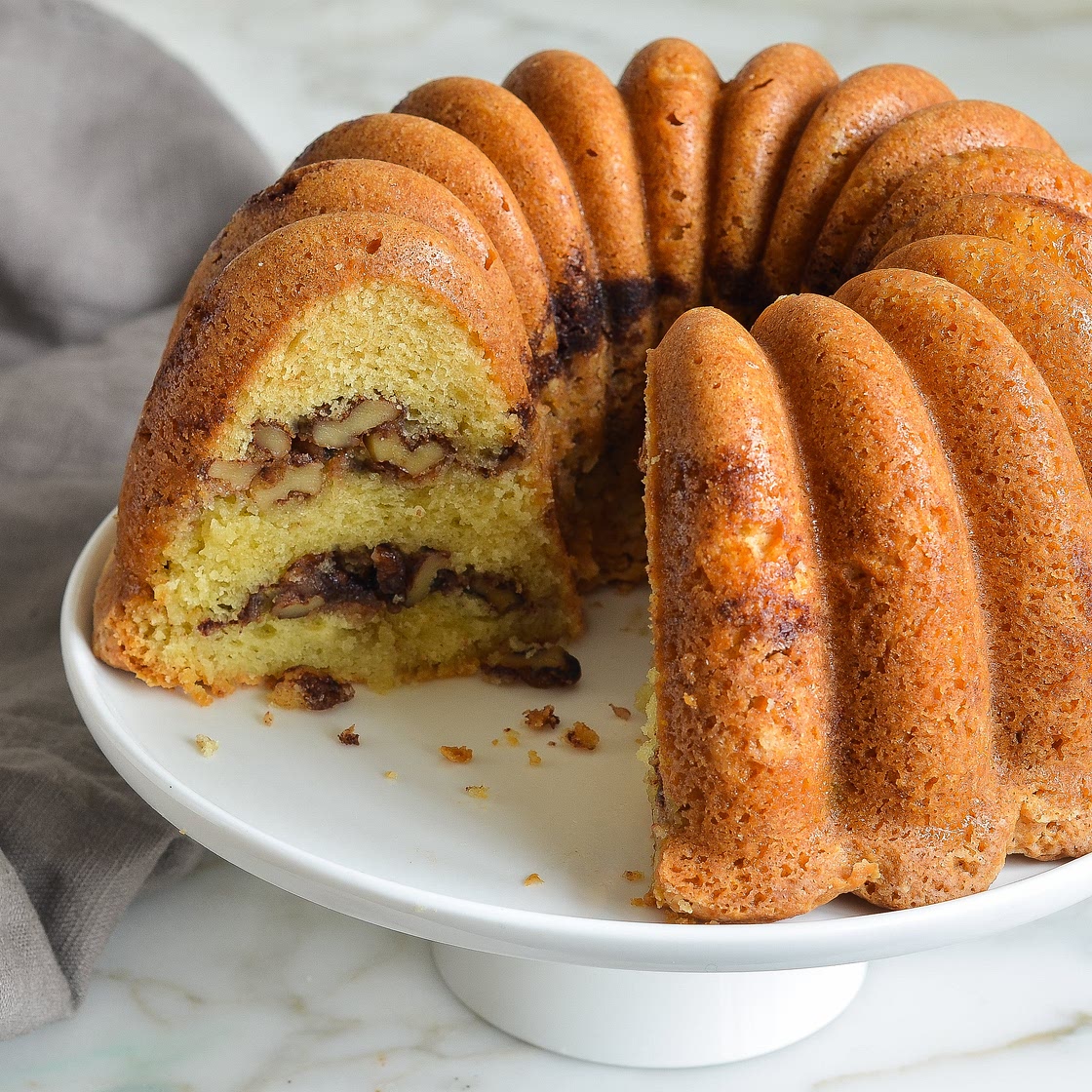 Sour Cream Coffee Cake with Cinnamon-Walnut Swirl