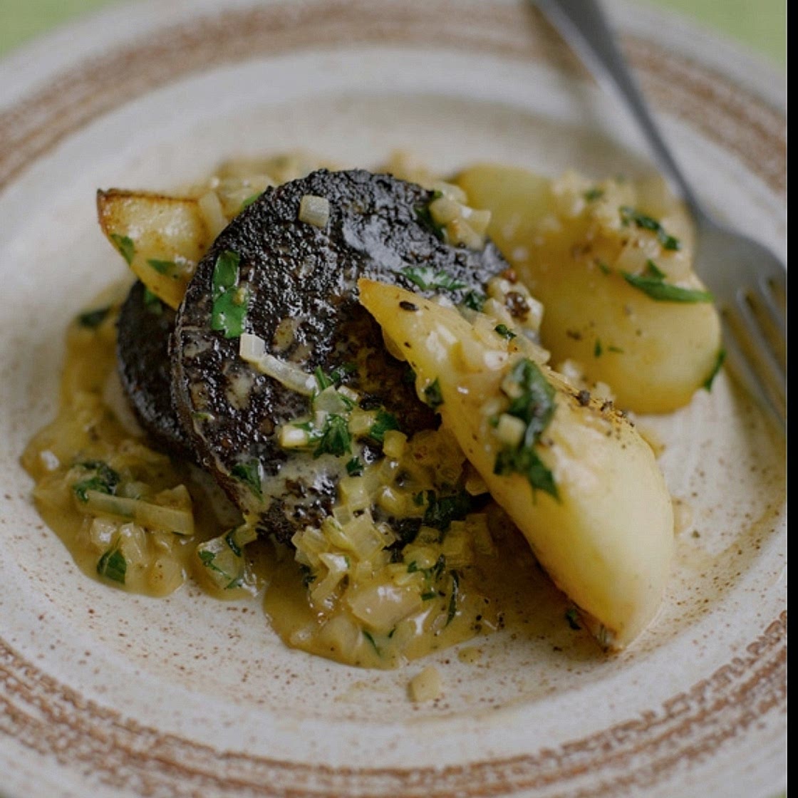 Blood Sausage with Caramelized Pear and Cider