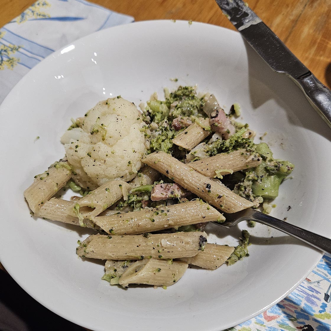 Creamy bacon broccoli penne (low salt low carb)