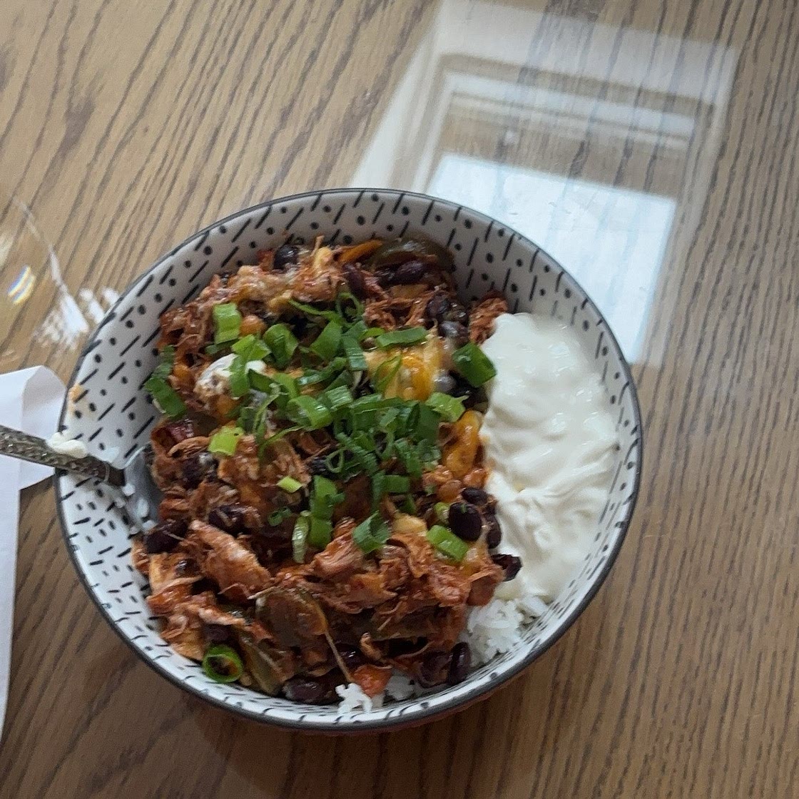 Pulled chicken & black bean chilli