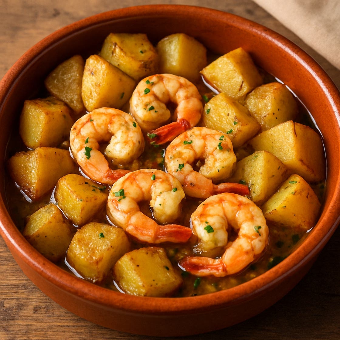 spanish-style garlic shrimp with potatoes