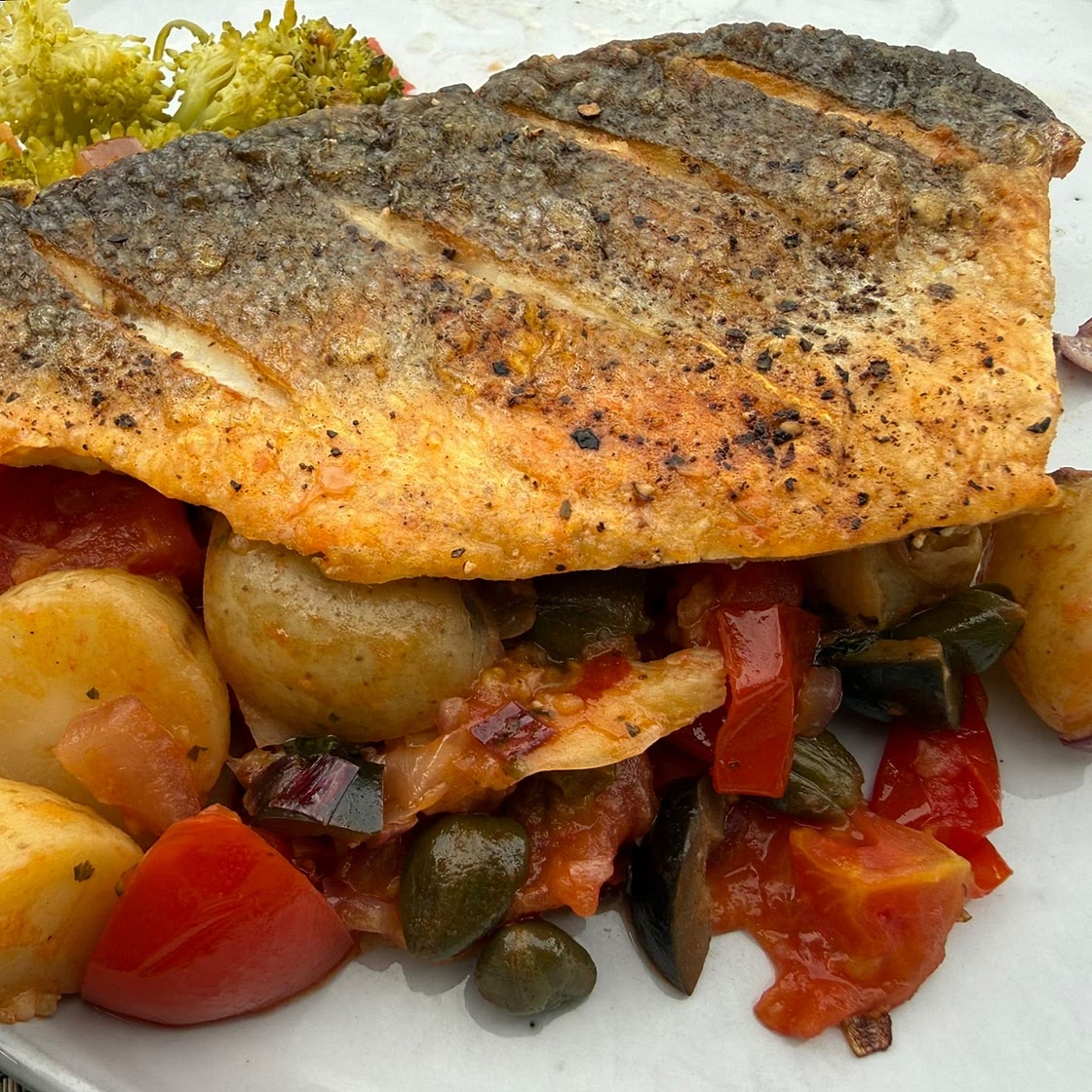 Pan Fried Sea Bass With Mediterranean Crushed Potatoes — Chris Baber