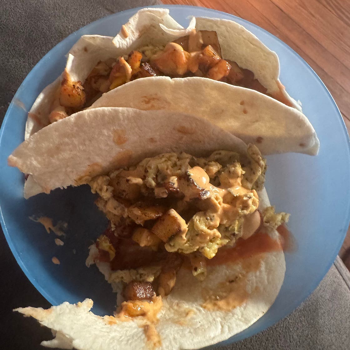 Potato-Bacon Breakfast Tacos with Monterey Jack