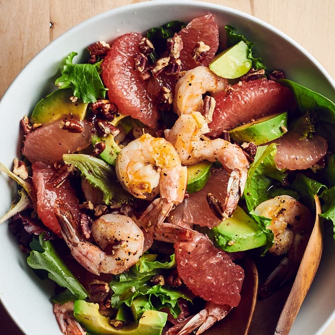 Prawn, avocado, and grapefruit salad