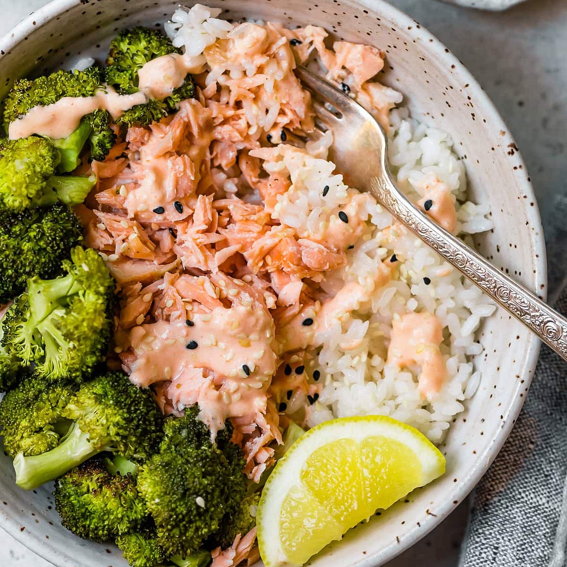 Salmon Broccoli Rice Bowl