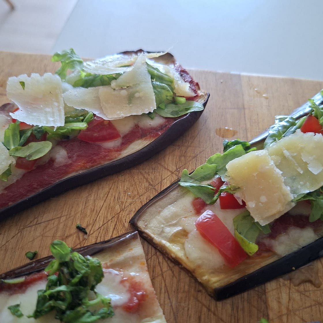 Eggplant Pizzaiola - Cherry Tomatoes, Arugula and Parmesan