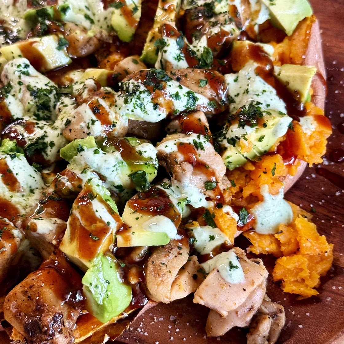 BBQ Chicken Loaded Sweet Potatoes