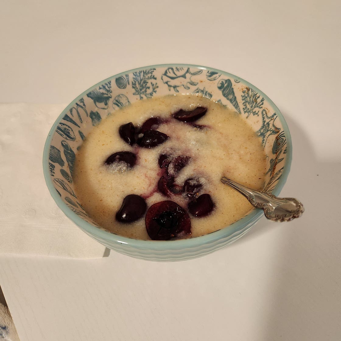 Cinnamon, Maple, Vanilla Cream of Wheat with Cherries (Struggle Meal!)