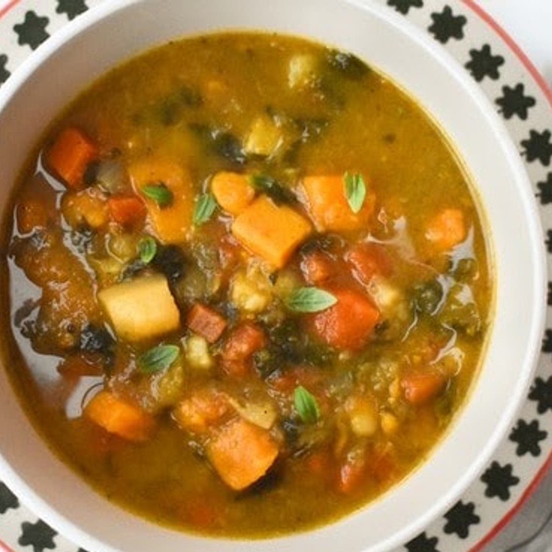 Carrot & Sweet Potato Soup with Spinach