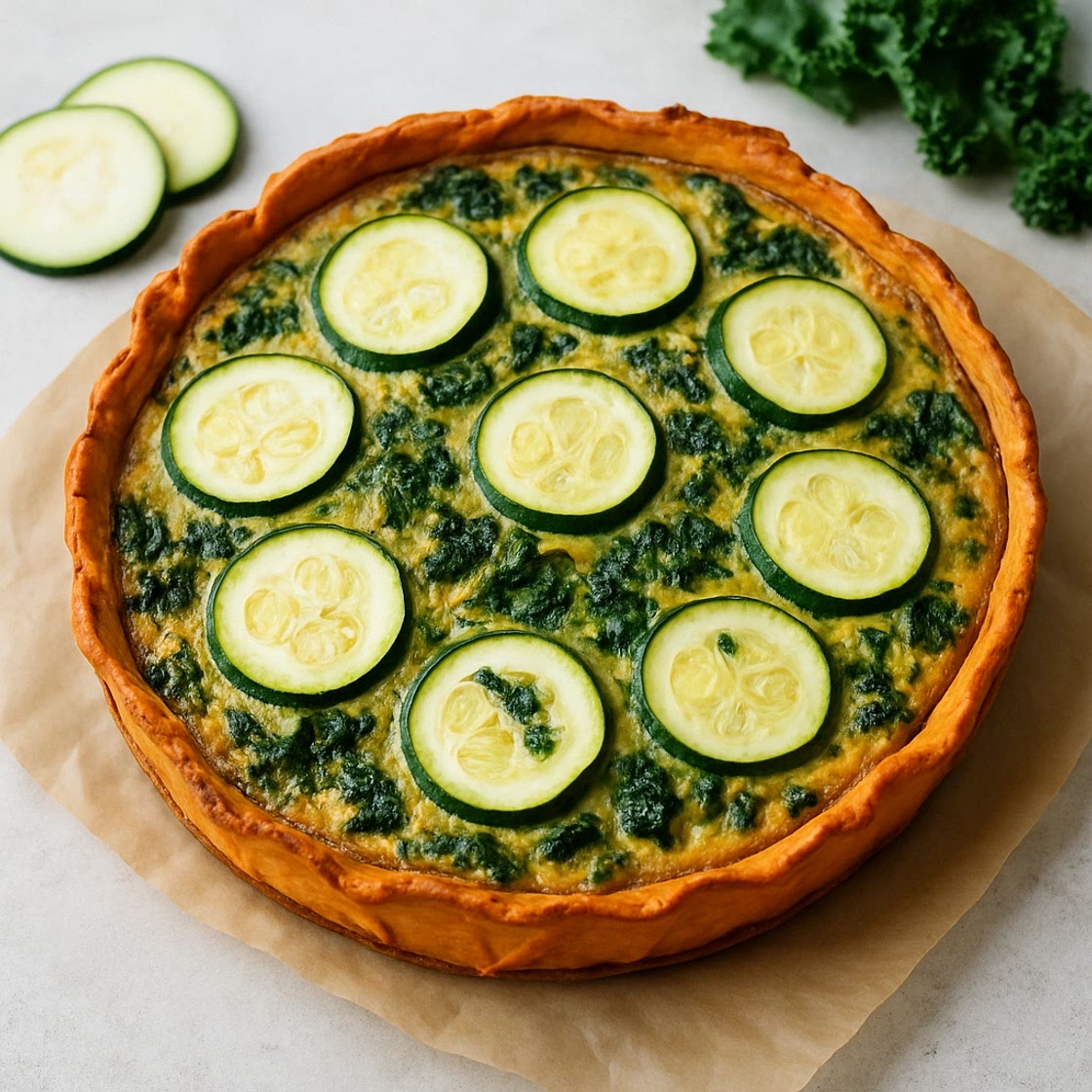 Zucchini and Kale Quiche with a Sweet Potato Crust (Paleo, GF)