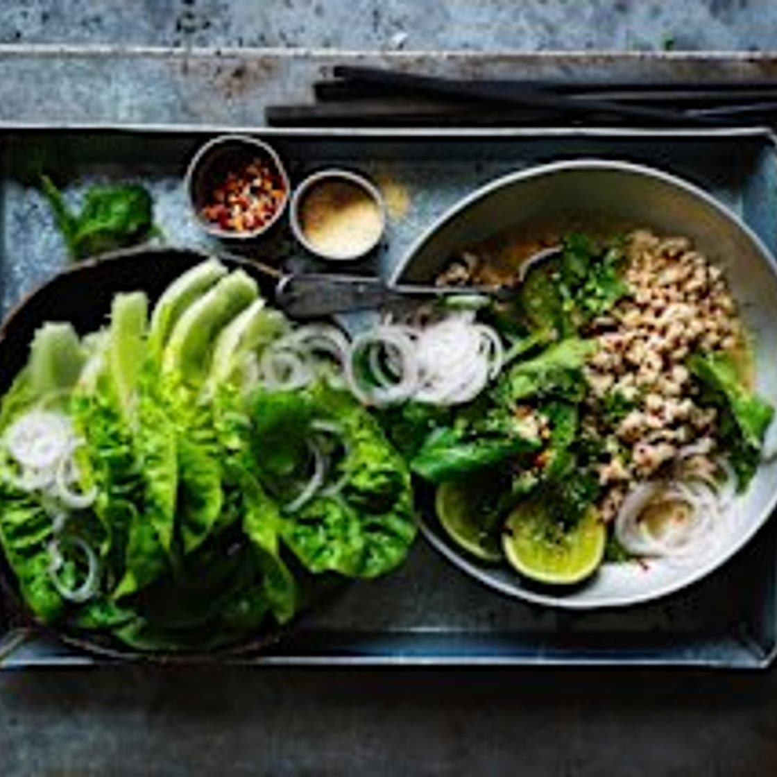 Chicken larb with roasted rice