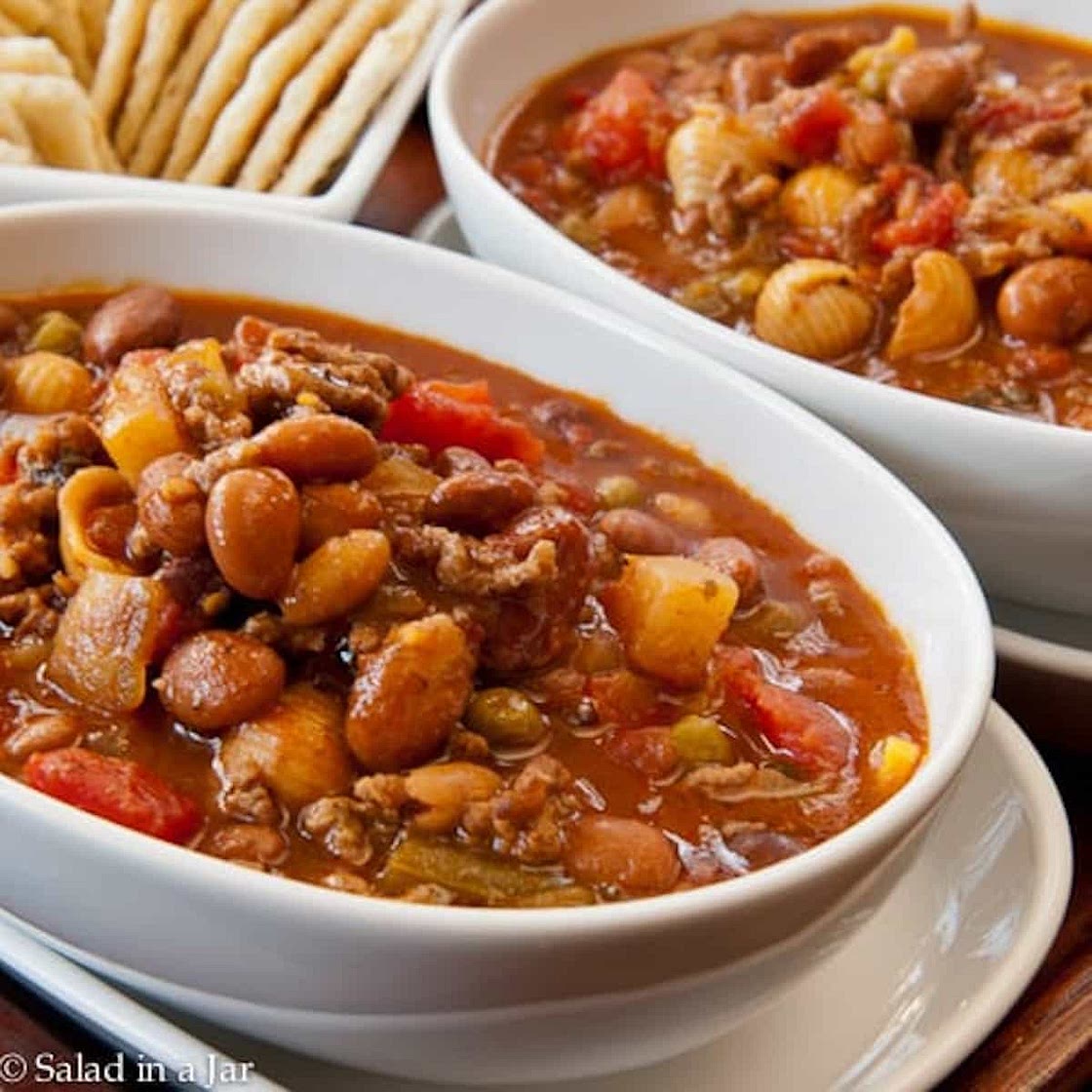 Spicy 7-Can Minestrone Soup with Ground Beef