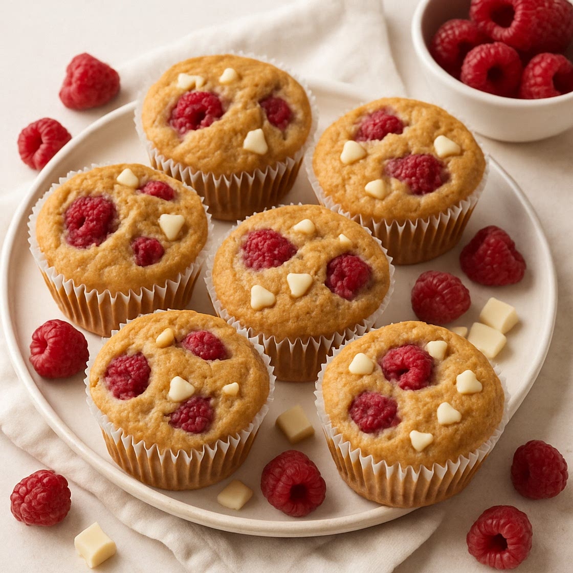 Healthy Raspberry White Chocolate Muffins