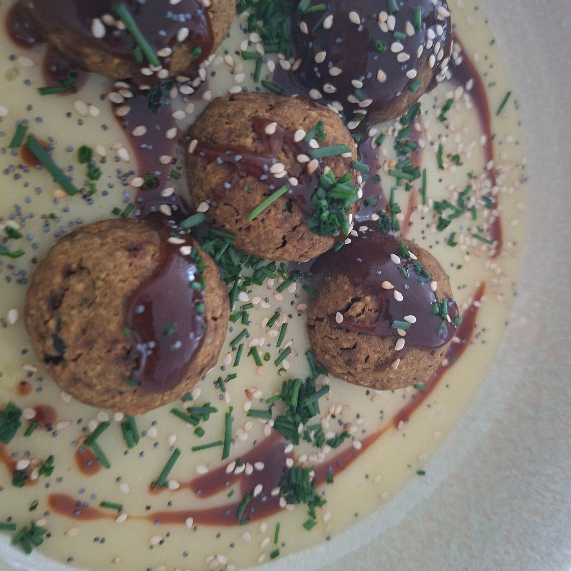Vegetarian Lentil Rissoles with Potato Cream
