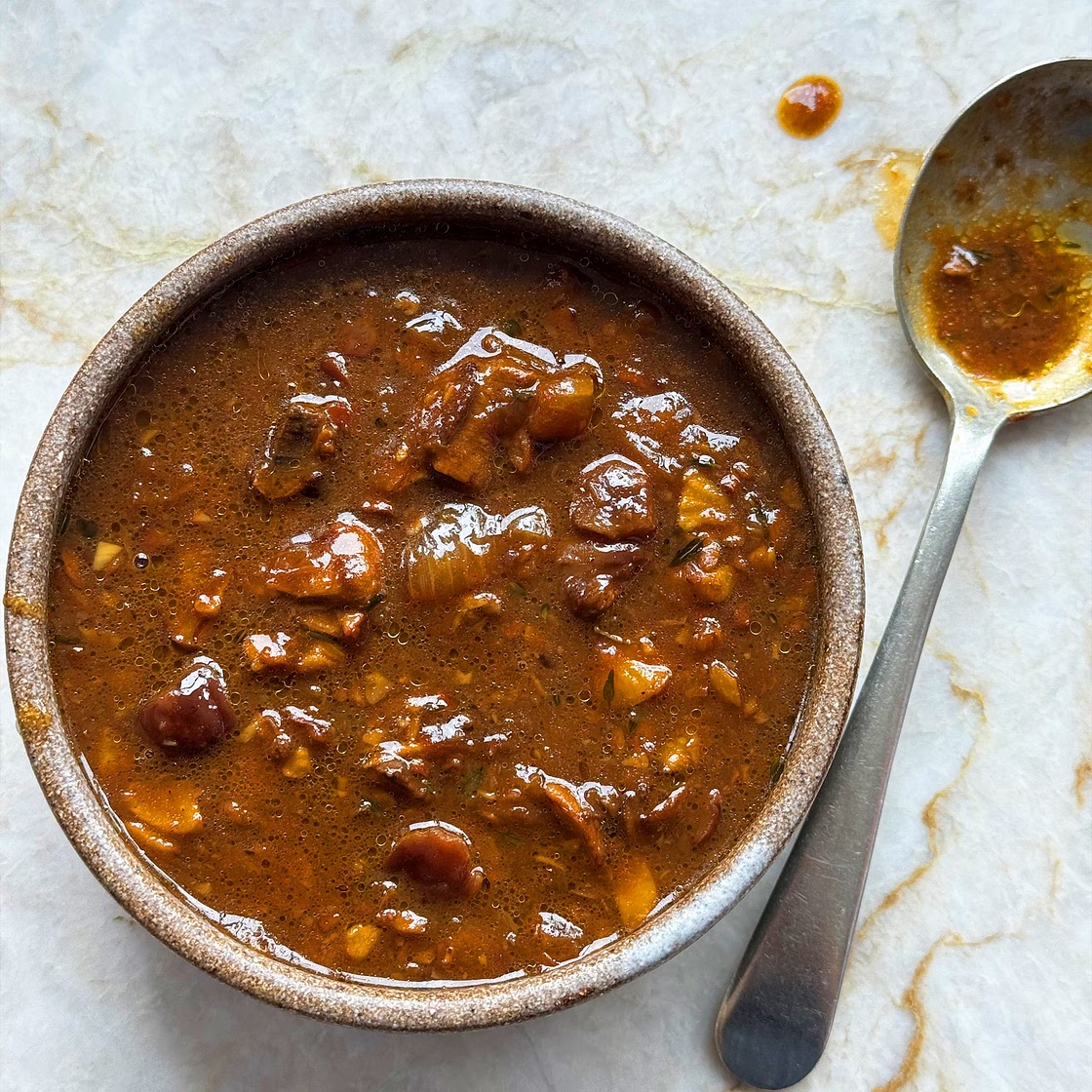 Chestnut and mushroom gravy with date molasses