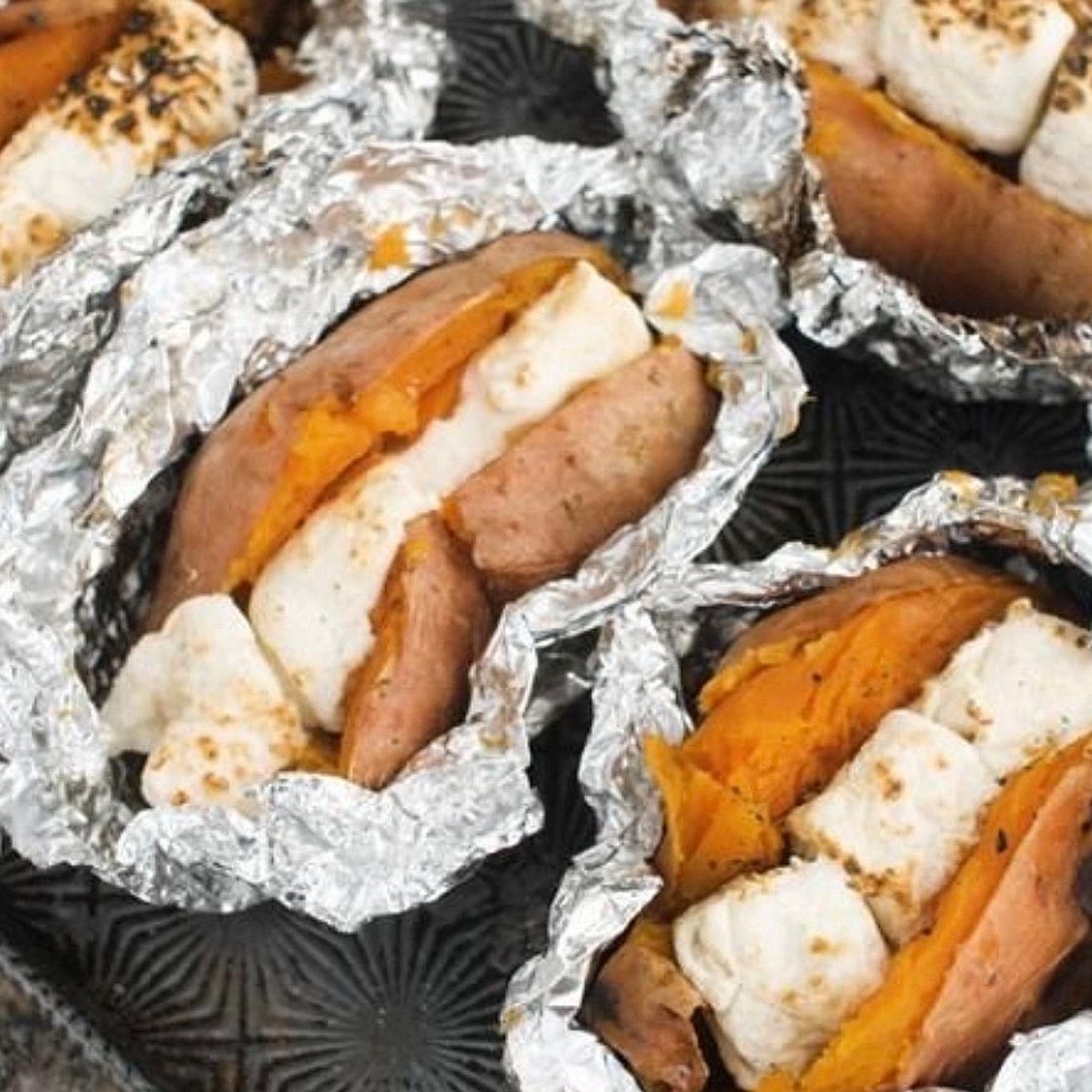 Grilled Sweet Potatoes with Cinnamon Butter & Marshmallows