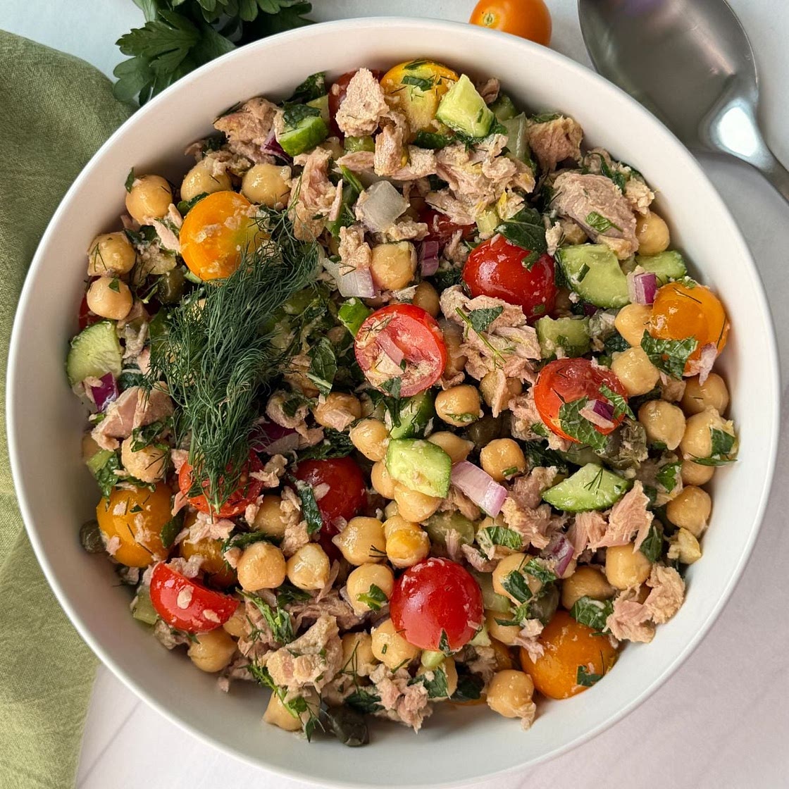 Mediterranean Chickpea Tuna Salad (No Mayo)