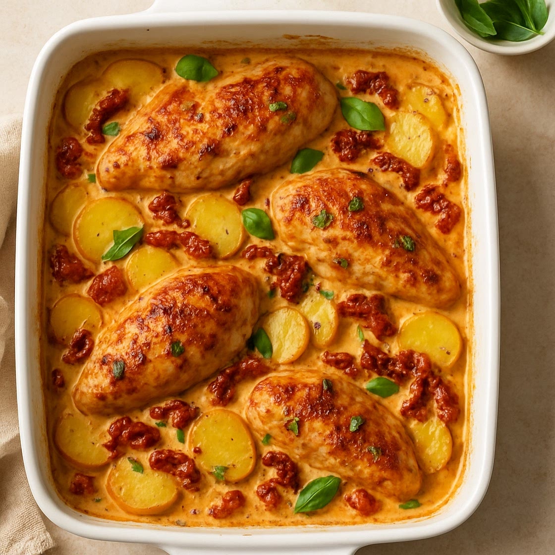 Creamy Sun-Dried Tomato Chicken & Potato Bake