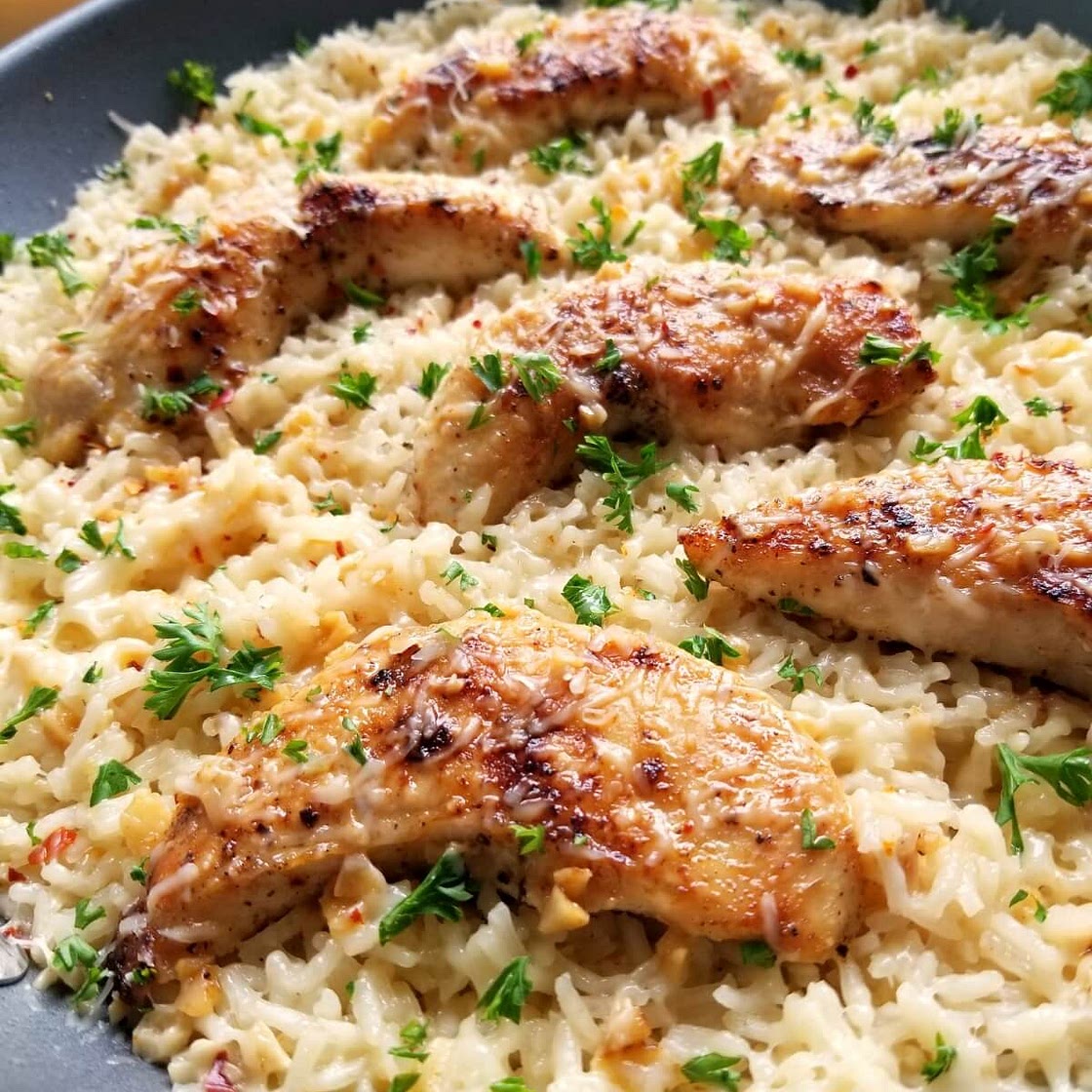 Chicken Scampi with Garlic Parmesan Rice