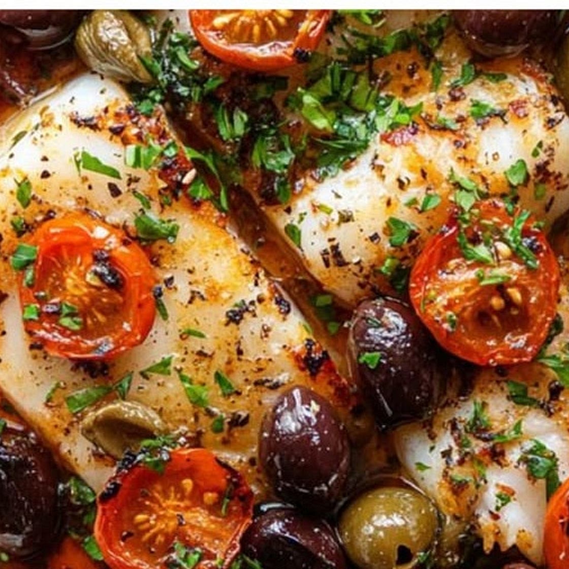 Mediterranean Baked Cod and Shrimp