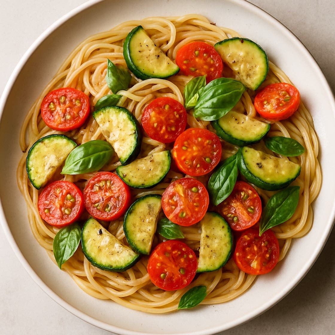 Pasta with Fresh Basil, Tomato, and Zucchini (Low FODMAP)