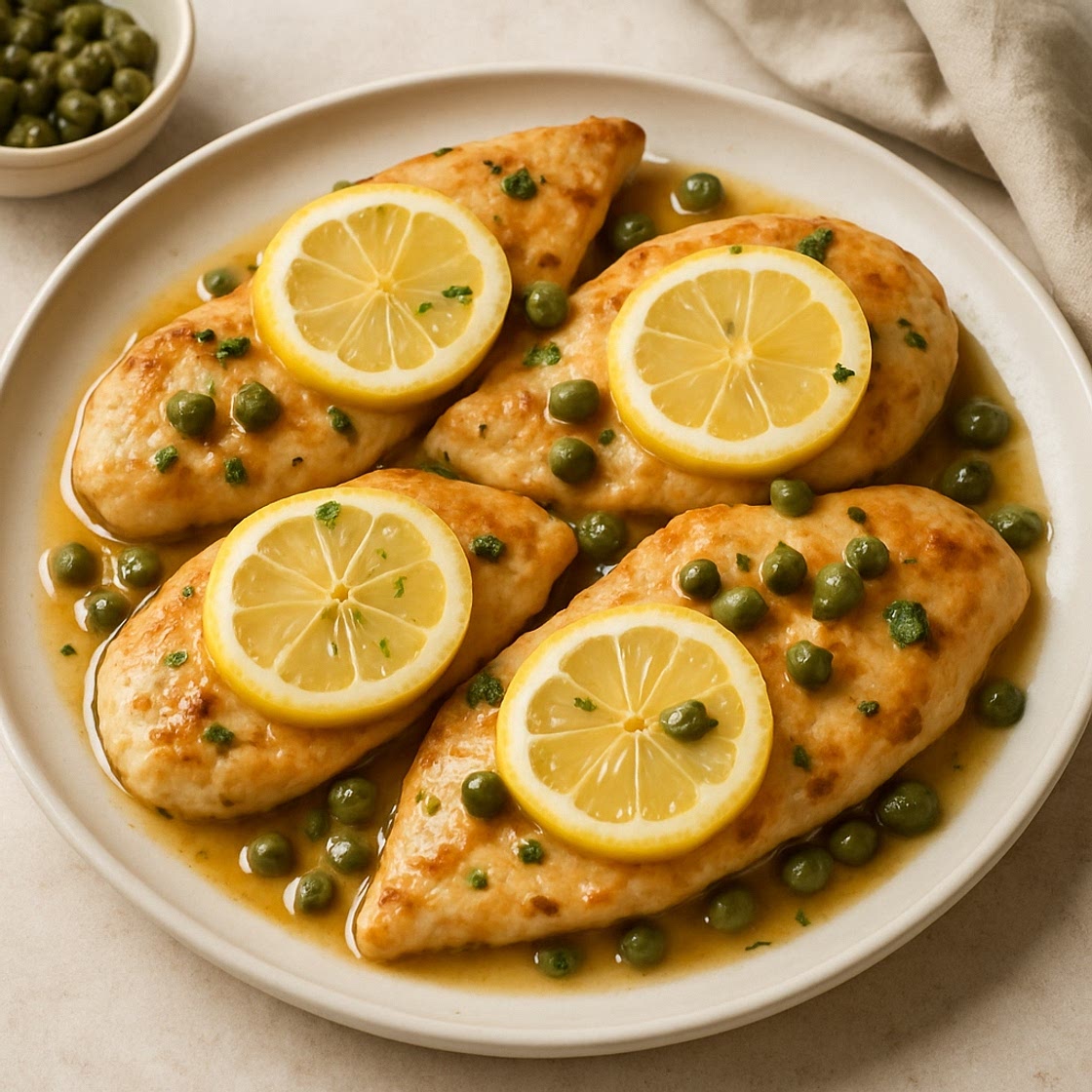 Pechugas de pollo al limón con alcaparras