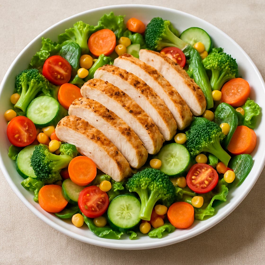 Ensalada de verduras con pollo