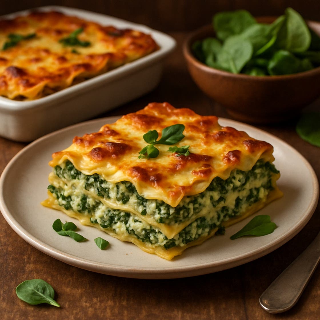 Lasaña con espinaca y ricotta