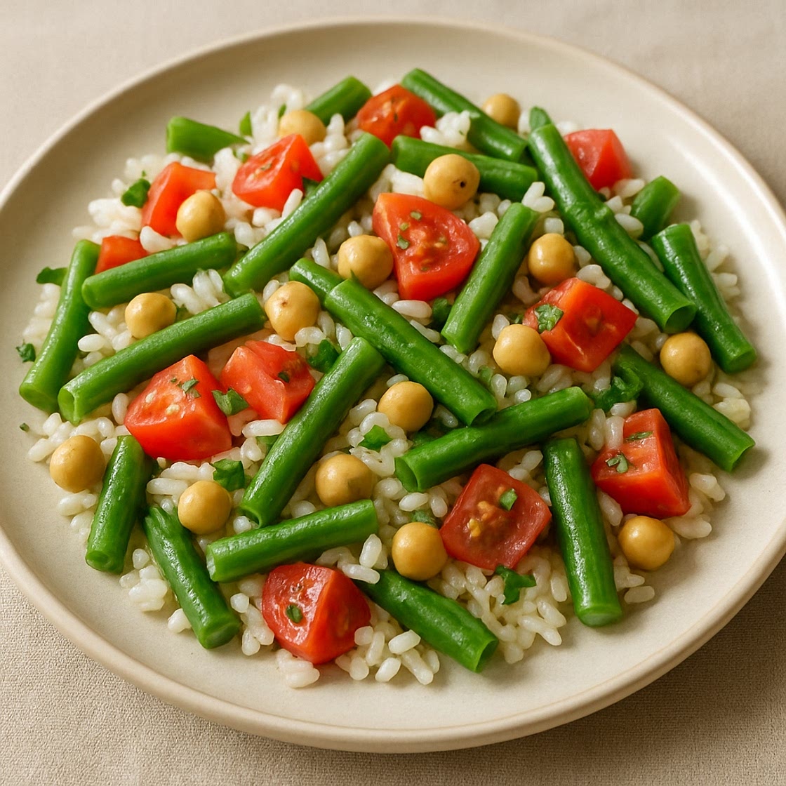 Ensalada de arroz y judías verdes